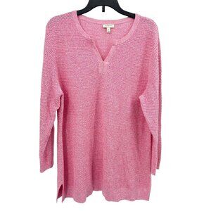 Talbots Sweater M Open Knit 100% Cotton Pink V-Neck Long Sleeve Size‎ Medium